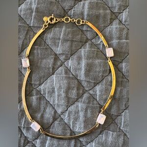 J Crew Vintage Elegant Gold Necklace with Pink Accent stones.